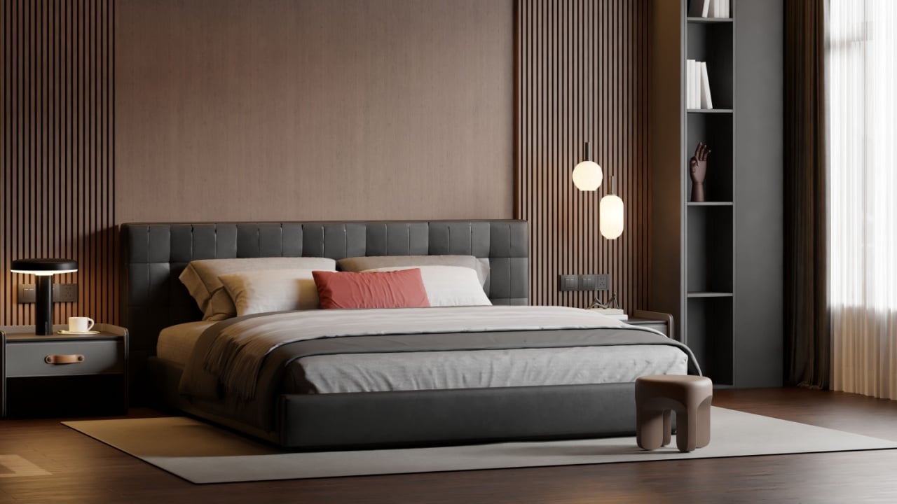 Modern Minimalist Bedroom Interior Poster Frame Wall Mockup