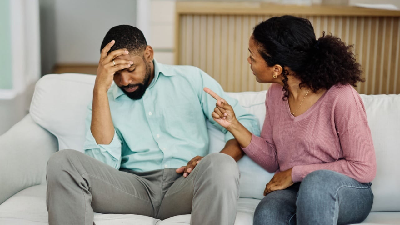 Two young people arguing at home, divorce fight marriage concept