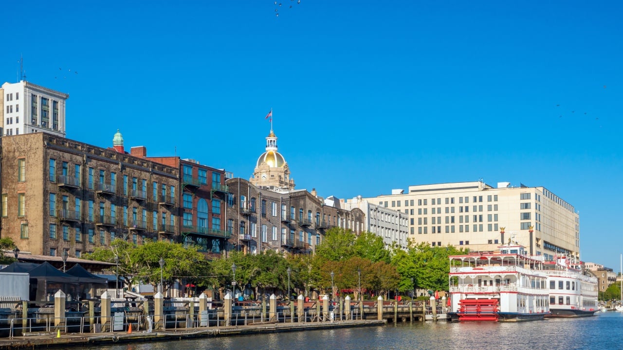 Riverfront of downtown Savannah in Georgia, USA