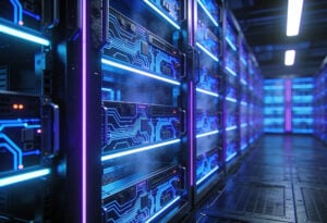 Server room data center. Internet and technology concept. 3D Rendering
