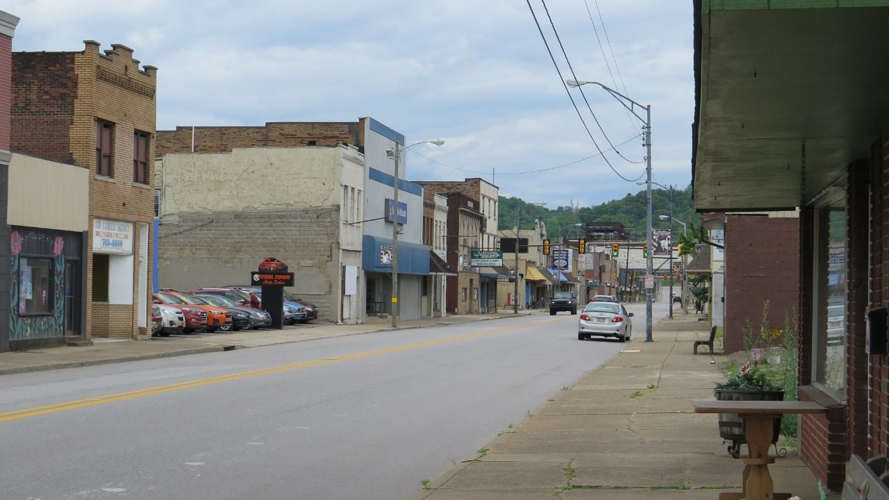 Looking north down Main Street in downtown Weirton, West Virginia.