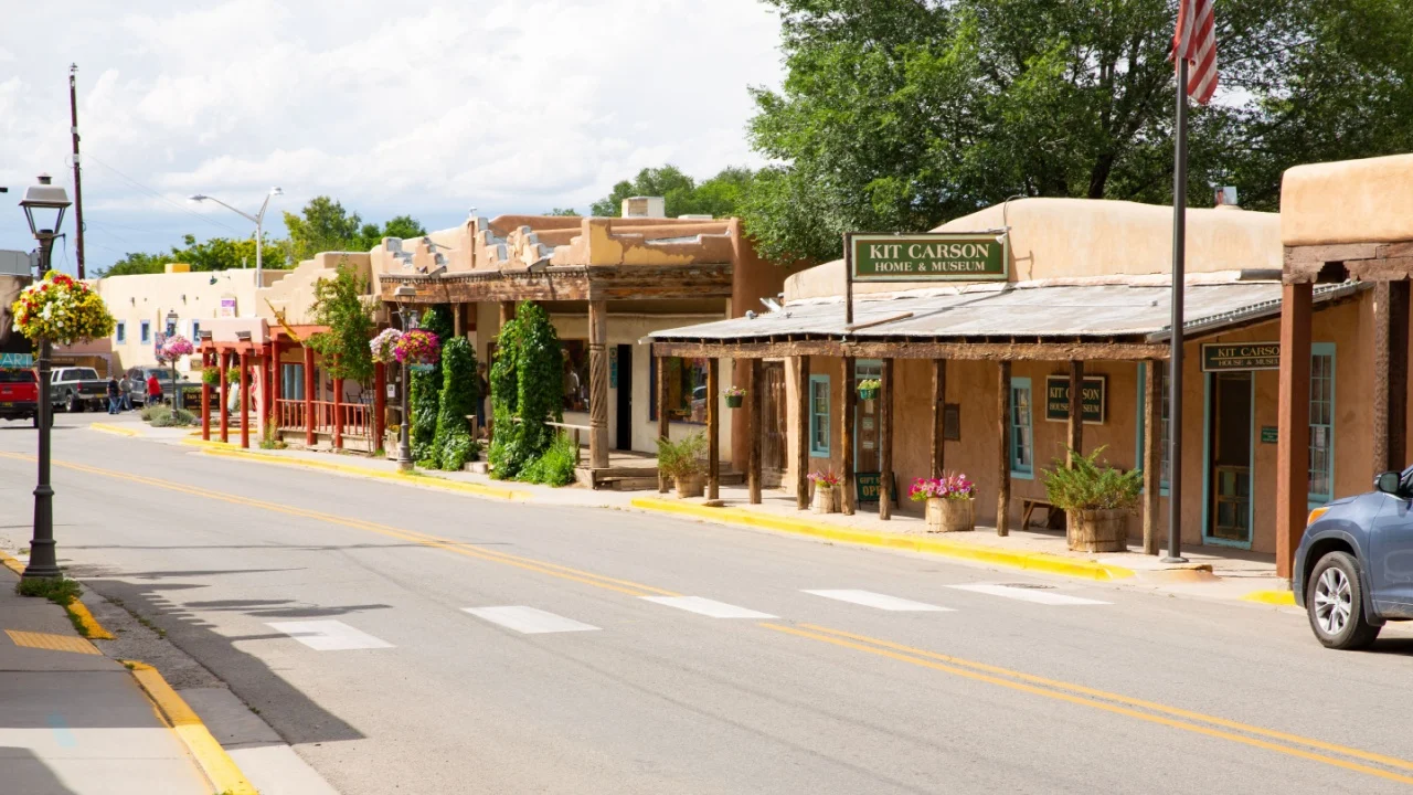 Historic Taos downtown in New Mexico, USA, 08-18-2018