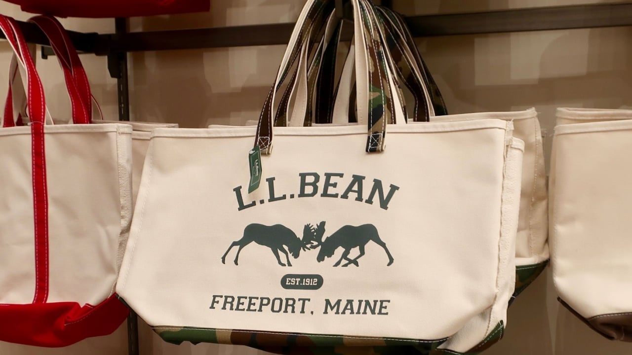 TYSON’S CORNER, VA - APRIL 13, 2019: Iconic L.L.BEAN LL BEAN tote bags on display at mall retail branch location.