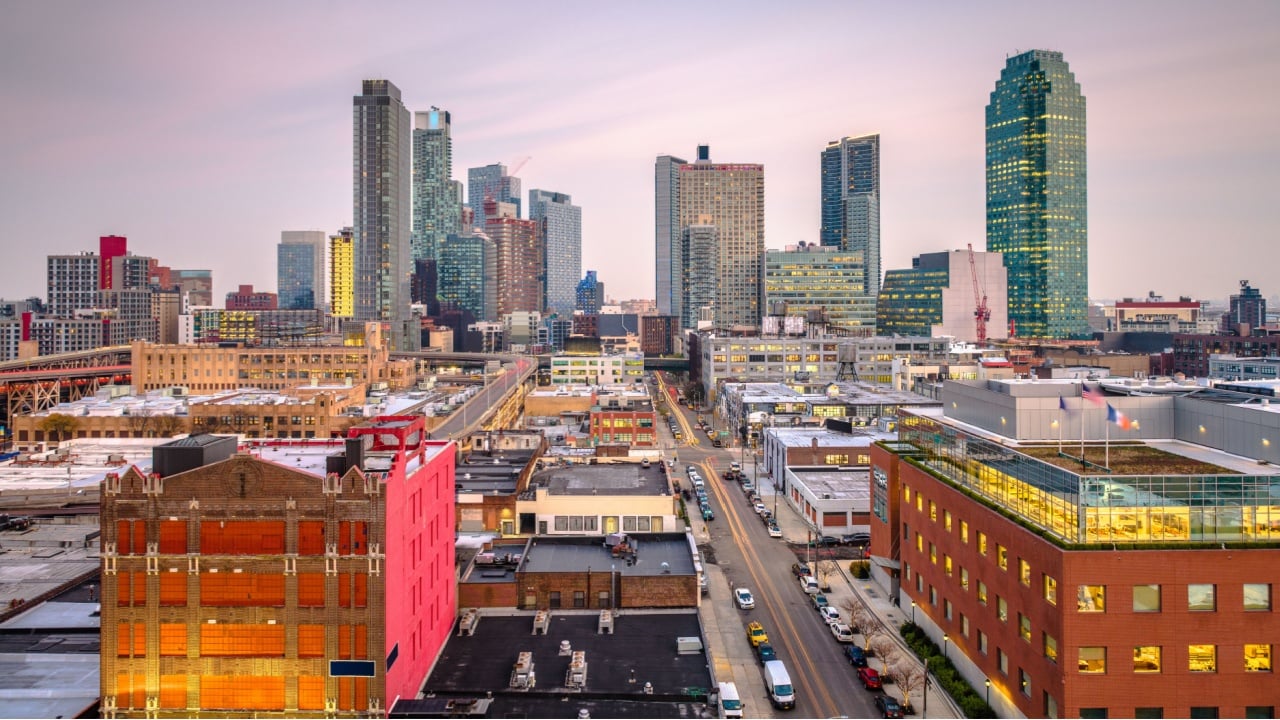 Long Island City, New York, USA downtown borough skyline at dusk.