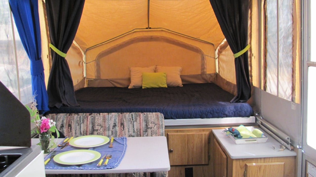 Inside a pop up camper
