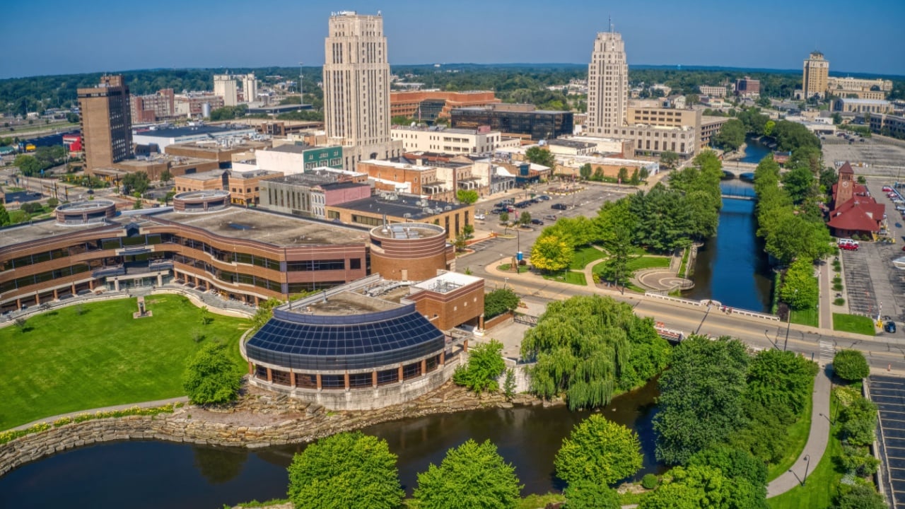 Aerial View of Battle Creek, Michigan during Summer