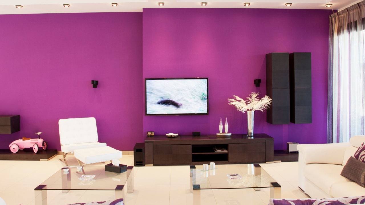 Purple wall in luxury living room