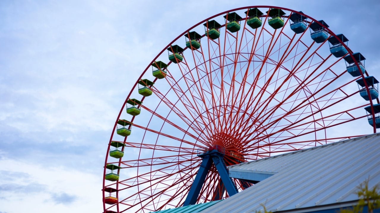 SANDUSKY, UNITED STATES - Jun 18, 2021: A Ferris wheel in the amusement park in Ohio, Cedar Point