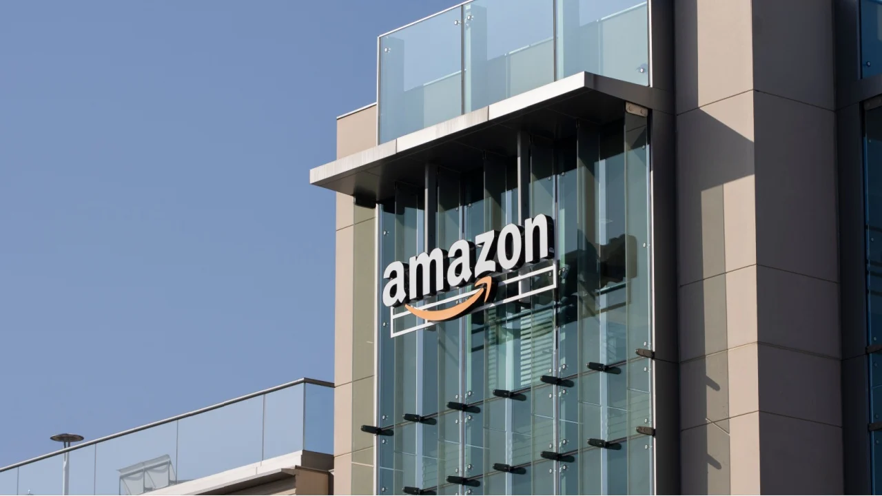 Palo Alto, CA, USA - Apr 30, 2022: Amazon logo is seen at the Amazon campus in Palo Alto, California. The Palo Alto location hosts A9 Search, Amazon Web Services and Amazon Game Studios teams.
