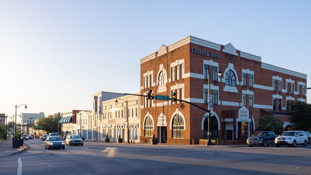 Dothan, Alabama, USA - April 19, 2022: The old business district on Main Street