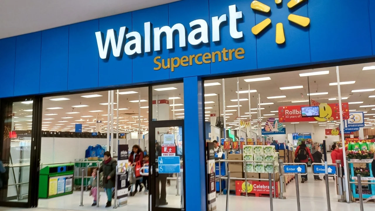 Toronto, ON, Canada - April 30, 2024: View at the logo front sign of the Walmart super store in America
