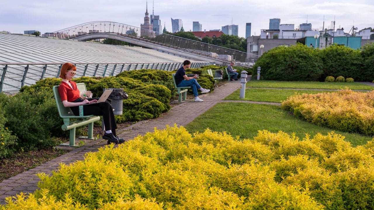 WARSAW, POLAND - MAY 23; 2023: People on the green roof of the University of Warsaw Library