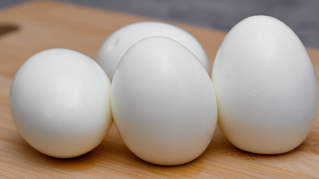 Isolated hard-boiled eggs close up