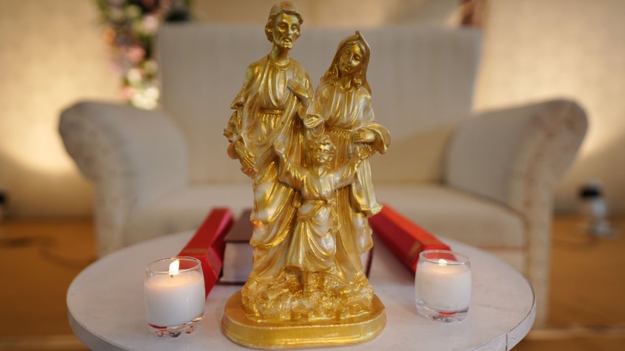 A beautiful statue of Jesus and marry