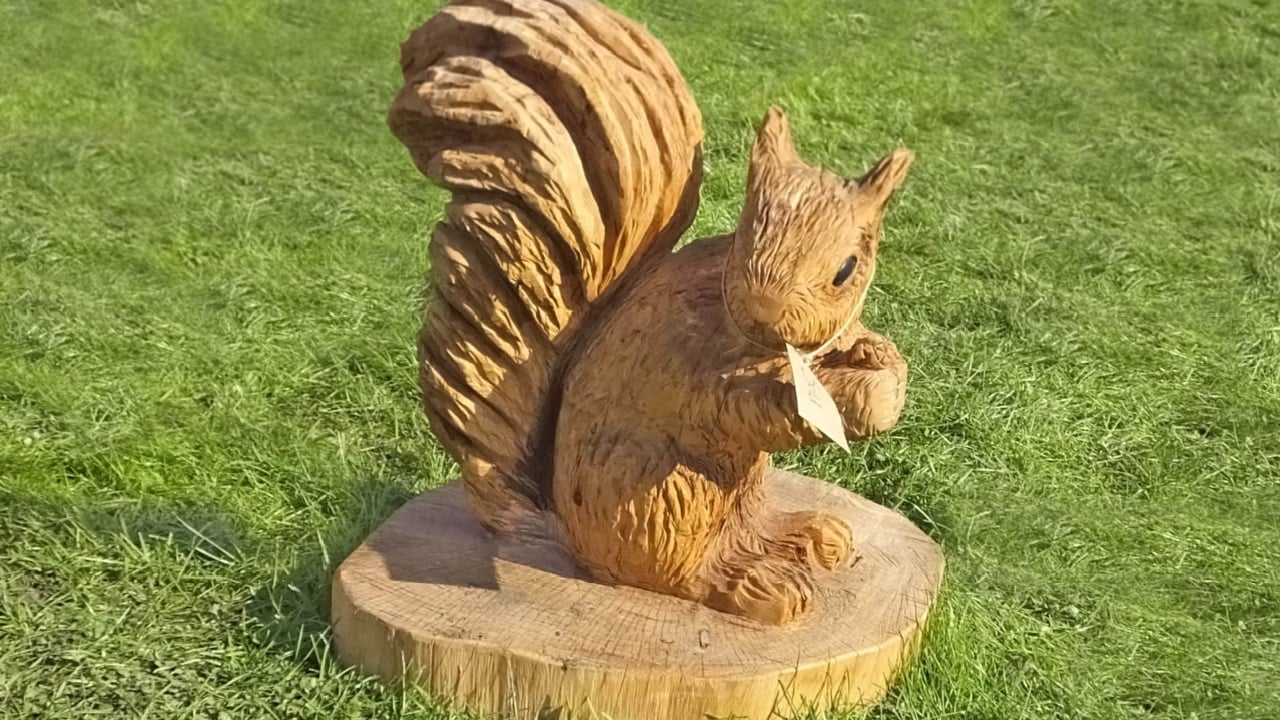 Wood carving of a squirrel
