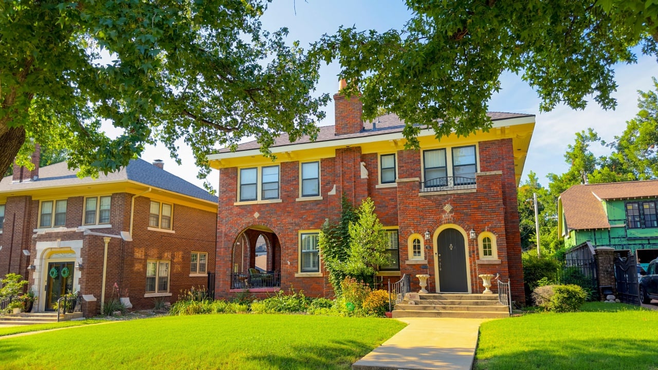 Oklahoma City, OK, USA - July 25, 2023: Photo of historic homes near Oklahoma State Capitol Building