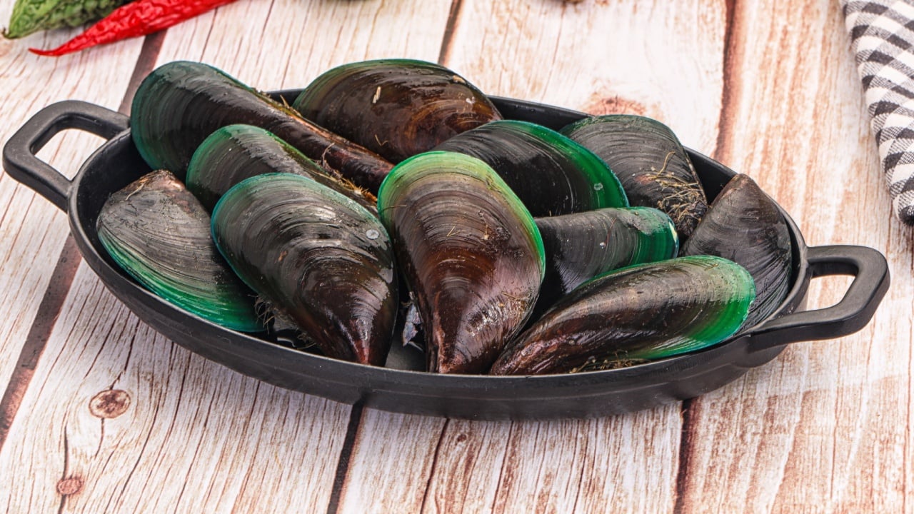 Raw fresh green wild mussels seafood for cooking