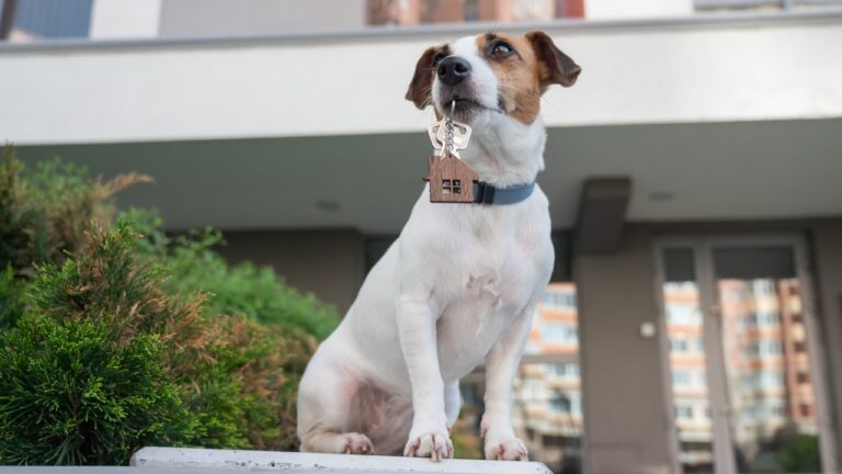 Jack Russell Terrier Dog Holding Apartment Keys.
