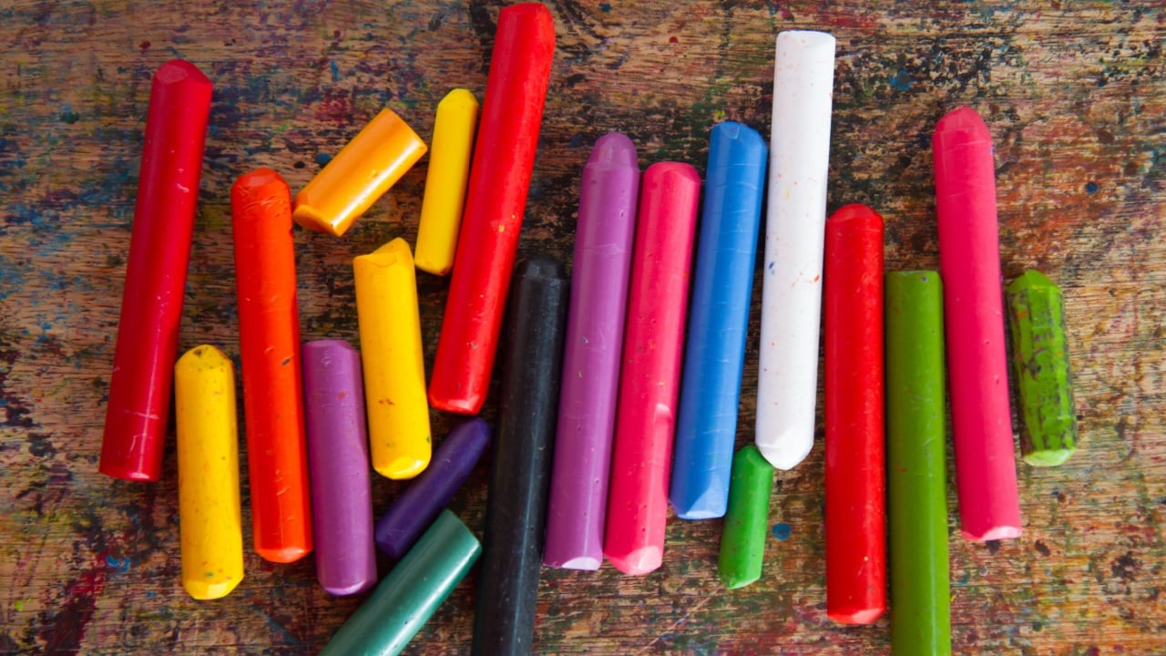 painting of crayon color on wood board