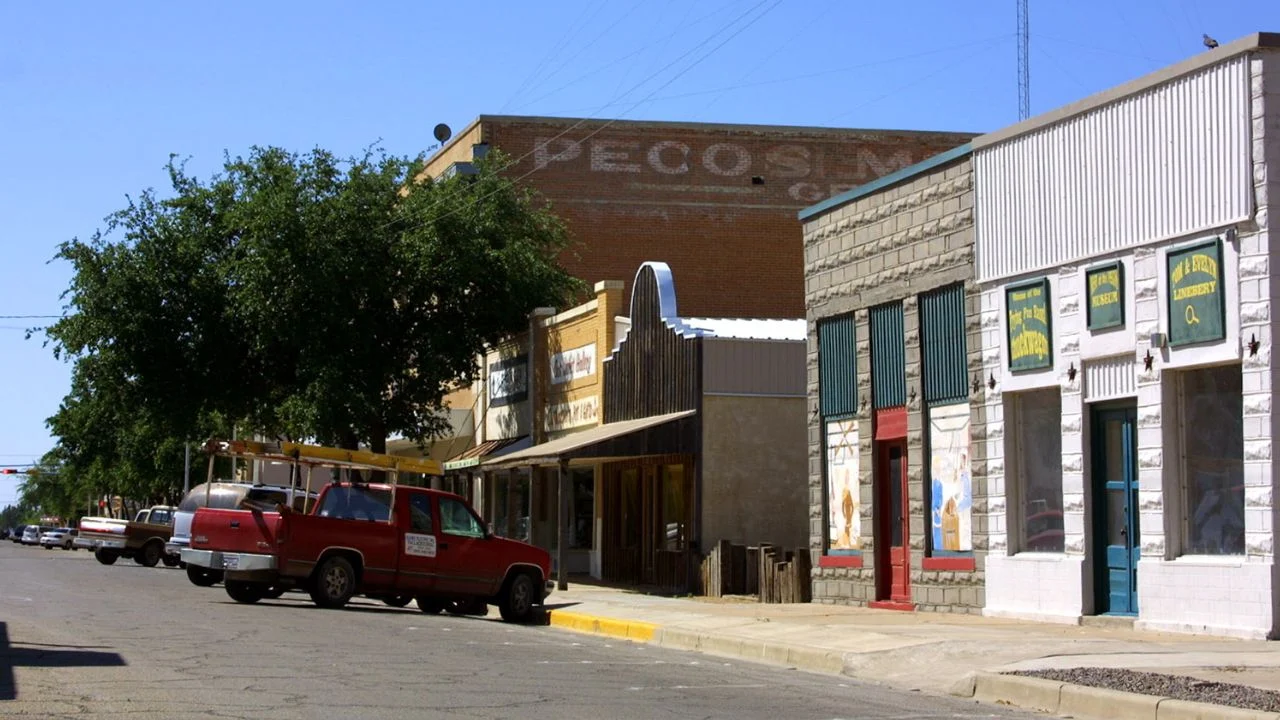 Storefronts in historic Pecos, Texas - taken by me in April 2004