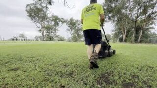 mowing the lawn