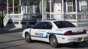 police car outside suburban house