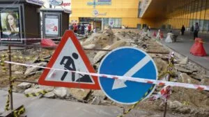 Russia, Moscow, June 26, 2012 - Road works near the shopping center
