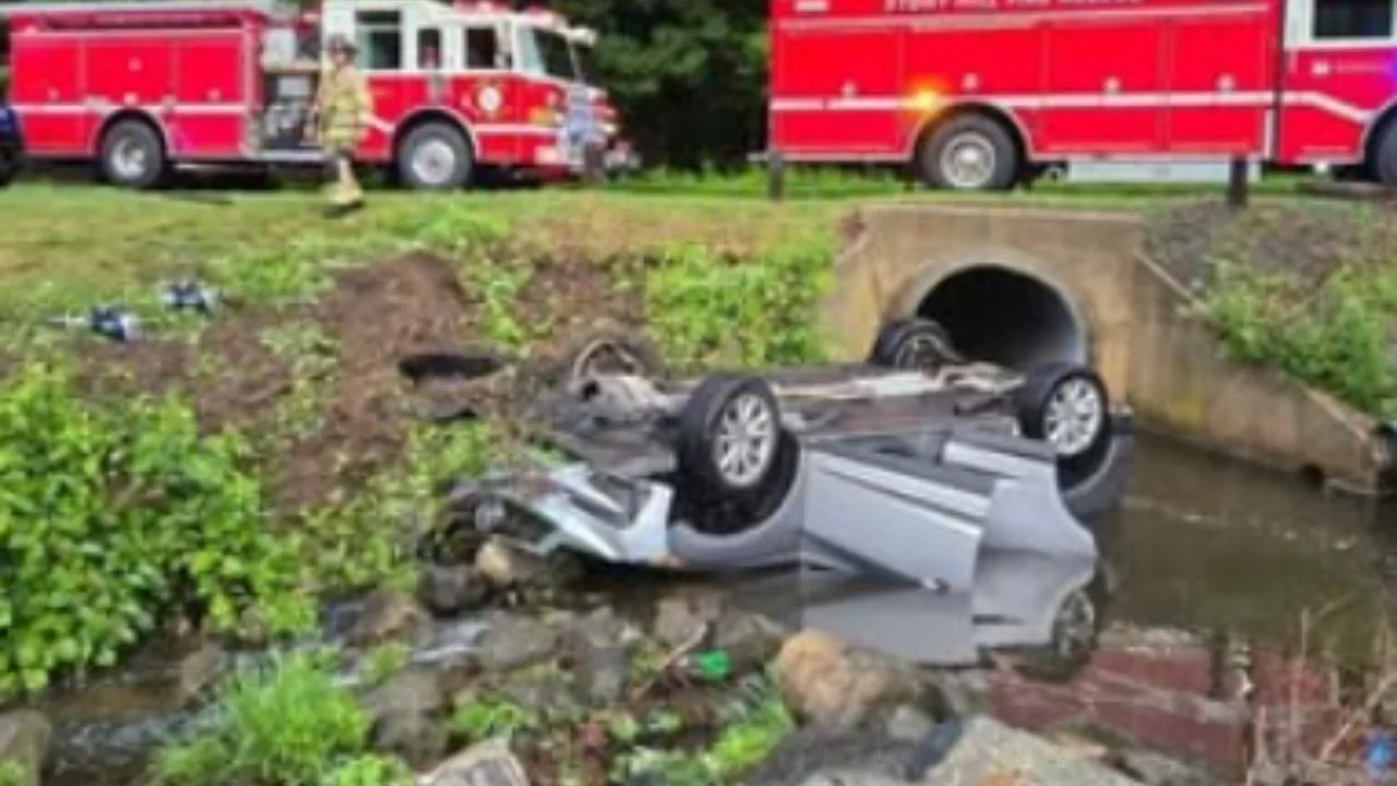 a vehicle overturned into a river