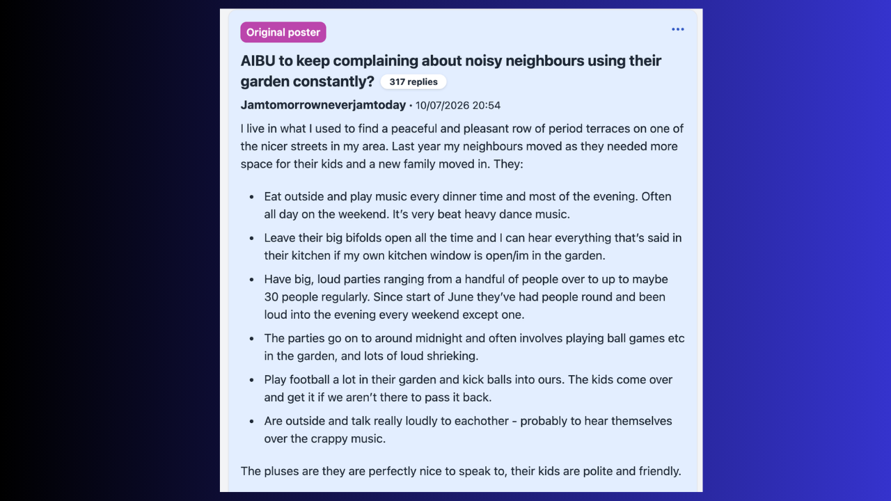AIBU Noisy Neighbors Mumsnet