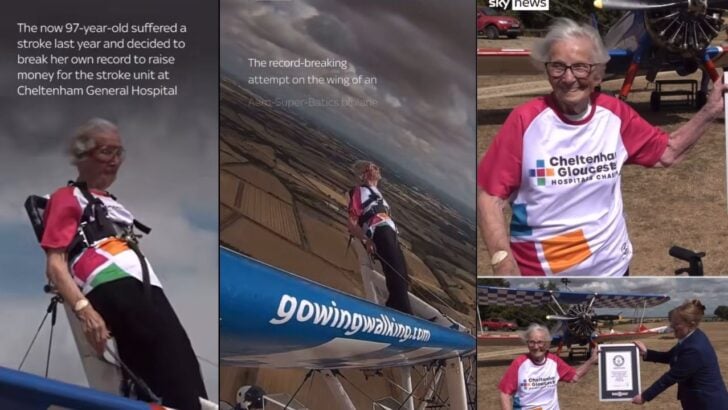 97-Year-Old Woman Breaks Her Own Wing-Walking Record, Raising Money for a Stroke Unit