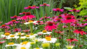 Beautiful purple coneflowers in their full bloom grown in the field