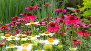 Beautiful purple coneflowers in their full bloom grown in the field