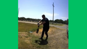 cop evicting armadillo