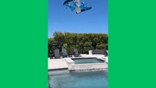 amazon drone drops package in pool.