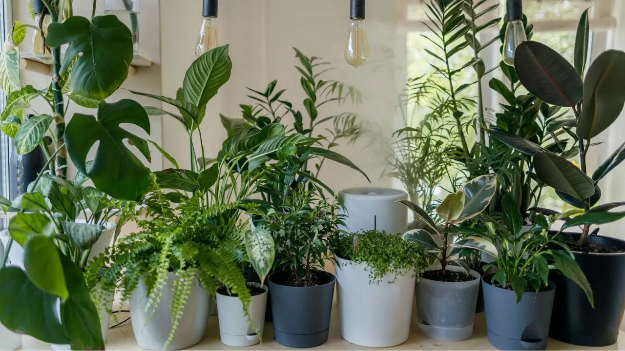 Green plant in white ceramic pot.