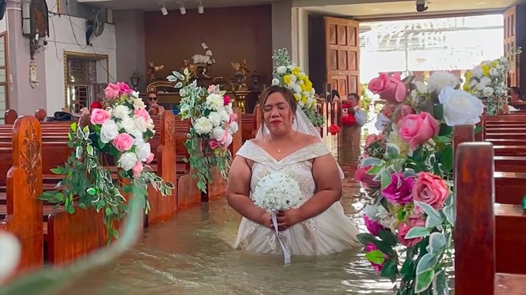 A bride walking down the aisle.
