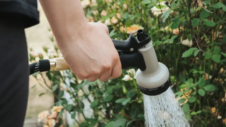 A person is holding a hose and spraying water.