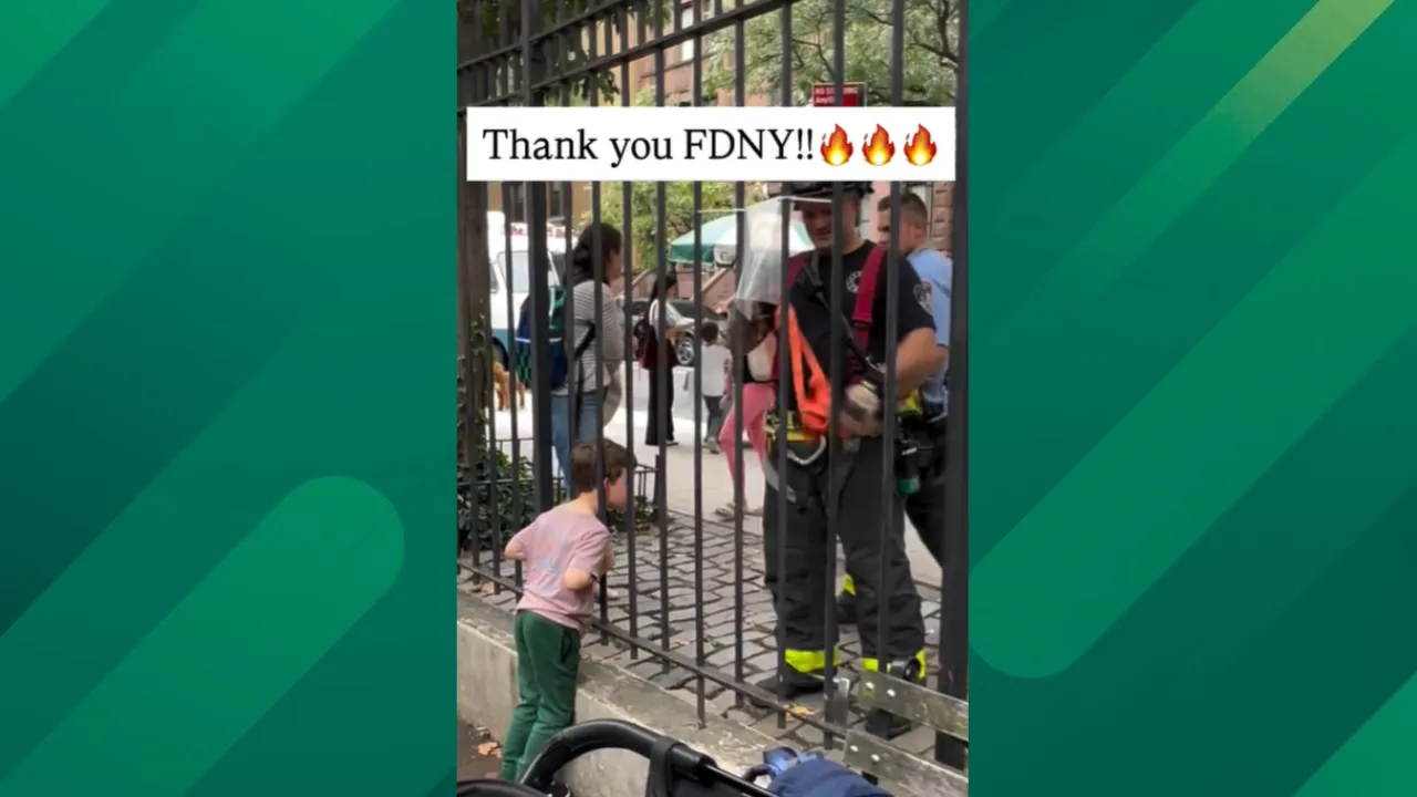 Child gets head stuck in playground.