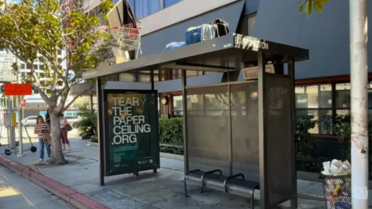 Homeless Encampment Found on Roof of Los Angeles Bus Stop.