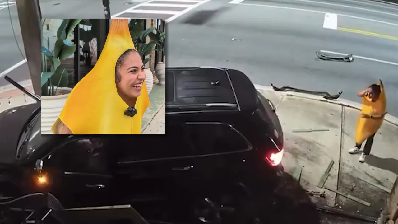 Woman in Banana hero costume.