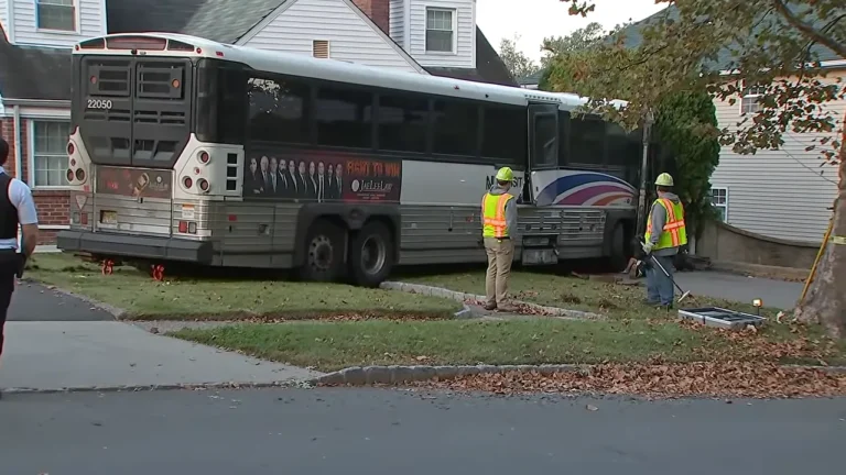 NJ transit bus crashes into a New Jersey home.