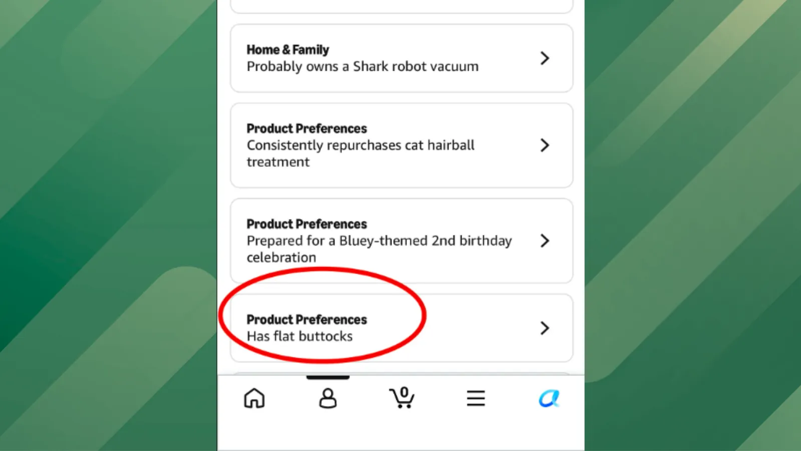 Amazon shopping preferences.